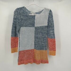 Womens Patchwork Open Knit Beachy Sweater Size S Colorblock Crochet Artsy